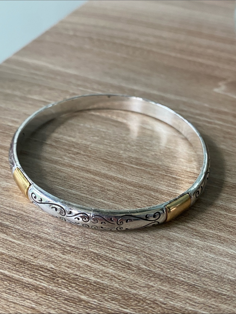 Brighton Silver and Gold Toned Engraved Bangle Bracelet
